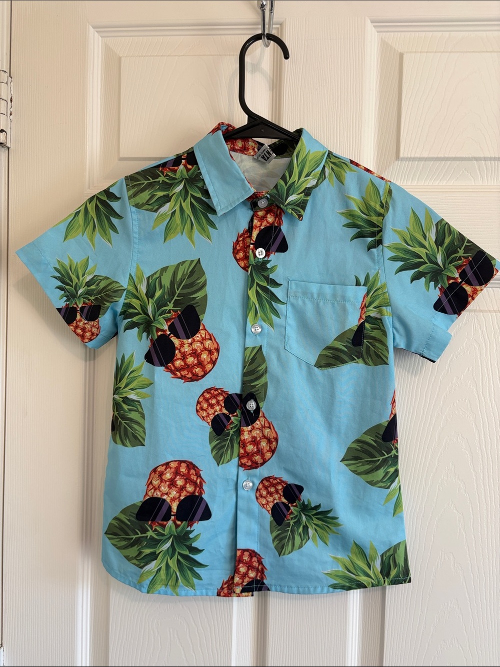Ochenta Kids Lightweight‎ Pineapple Shades Print Button-Up Shirt in Light Blue